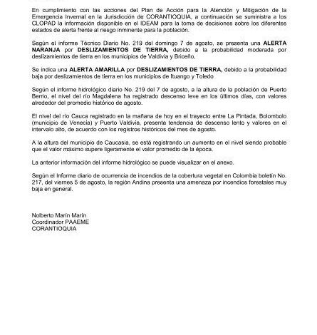 INFORME SEMANAL CONDICIONES CLIMATICAS 8 ... - Corantioquia