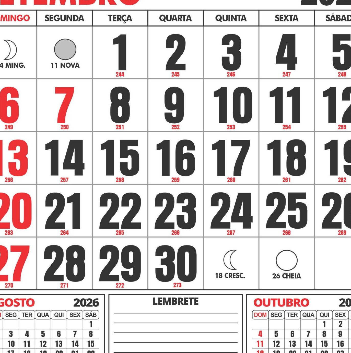 Calendário Setembro 2026 com Feriados - Imagem Legal