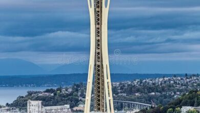 Iconic Space Needle in Seattle Skyline with Modern Architecture, Green ...